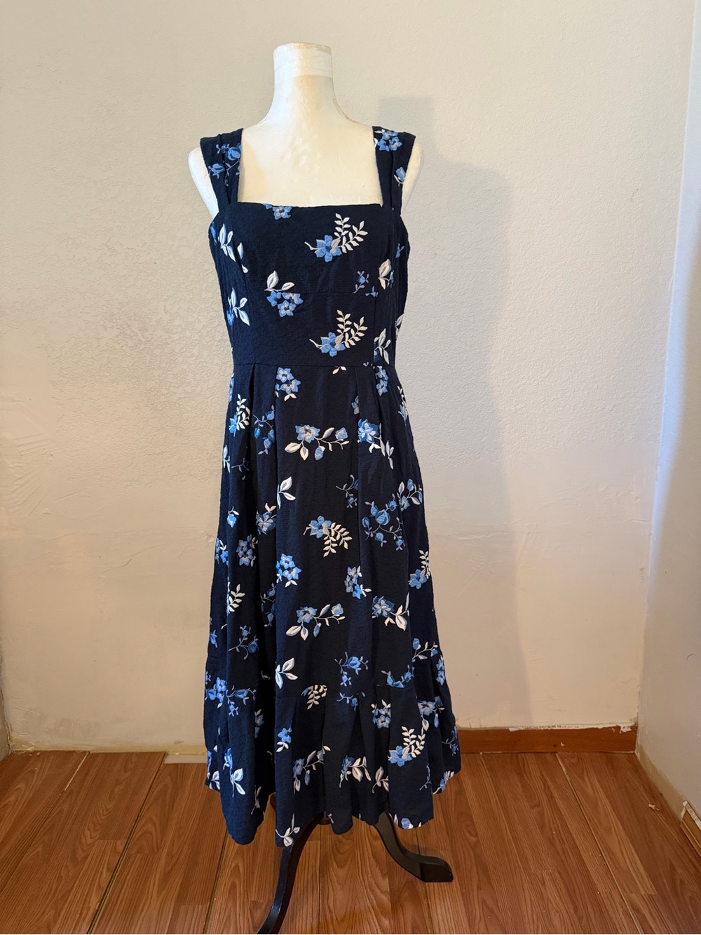 ANTONIO MELANI Navy Floral Square-Neck Midi Dress